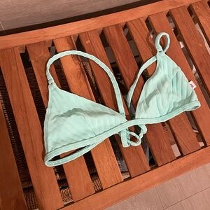 Solid and striped aqua ribbed bikini top